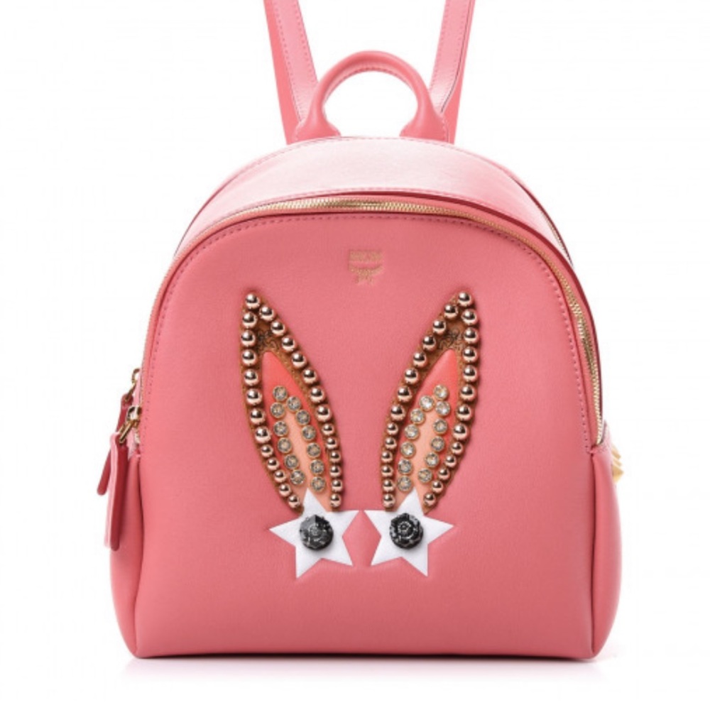 MCM Calfskin Bunny Polke Mini Backpack Pink